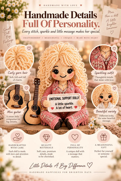 🔥LAST DAY 50% OFF - 💗Handmade Crochet Emotional Support Dolls | Country‑Music‑Inspired Encouragement Keepsake Gift With Heartfelt Positive Message Cards