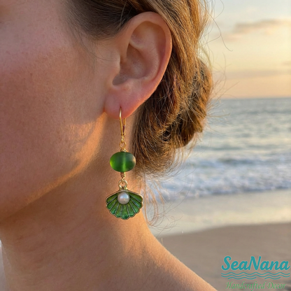 ✨Handcrafted Sea Glass & Seashell Drop Earrings