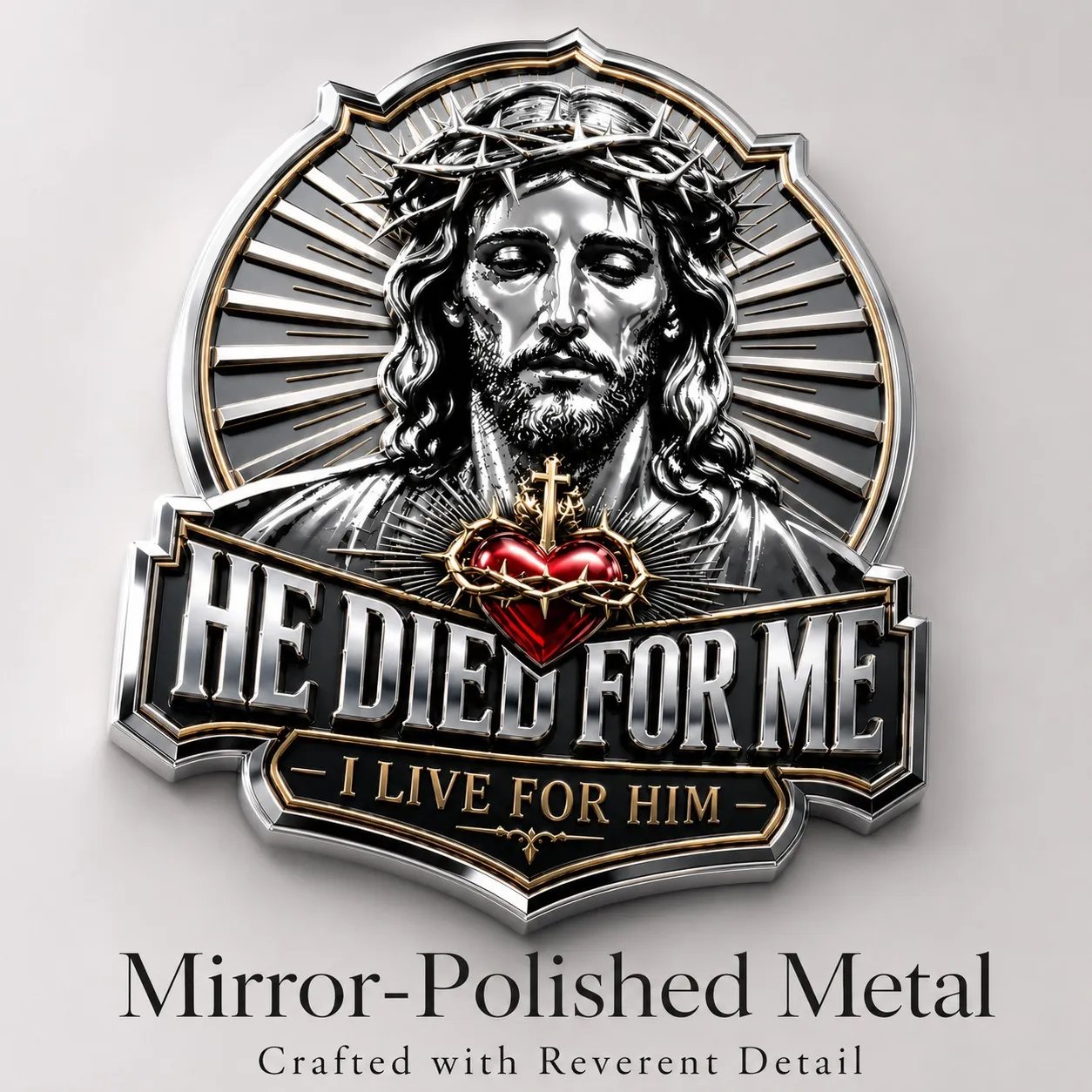 🩷He Died For Me 3D Metal Emblem ✝️|Waterproof • No Fade • No Rust • Magnet🧲