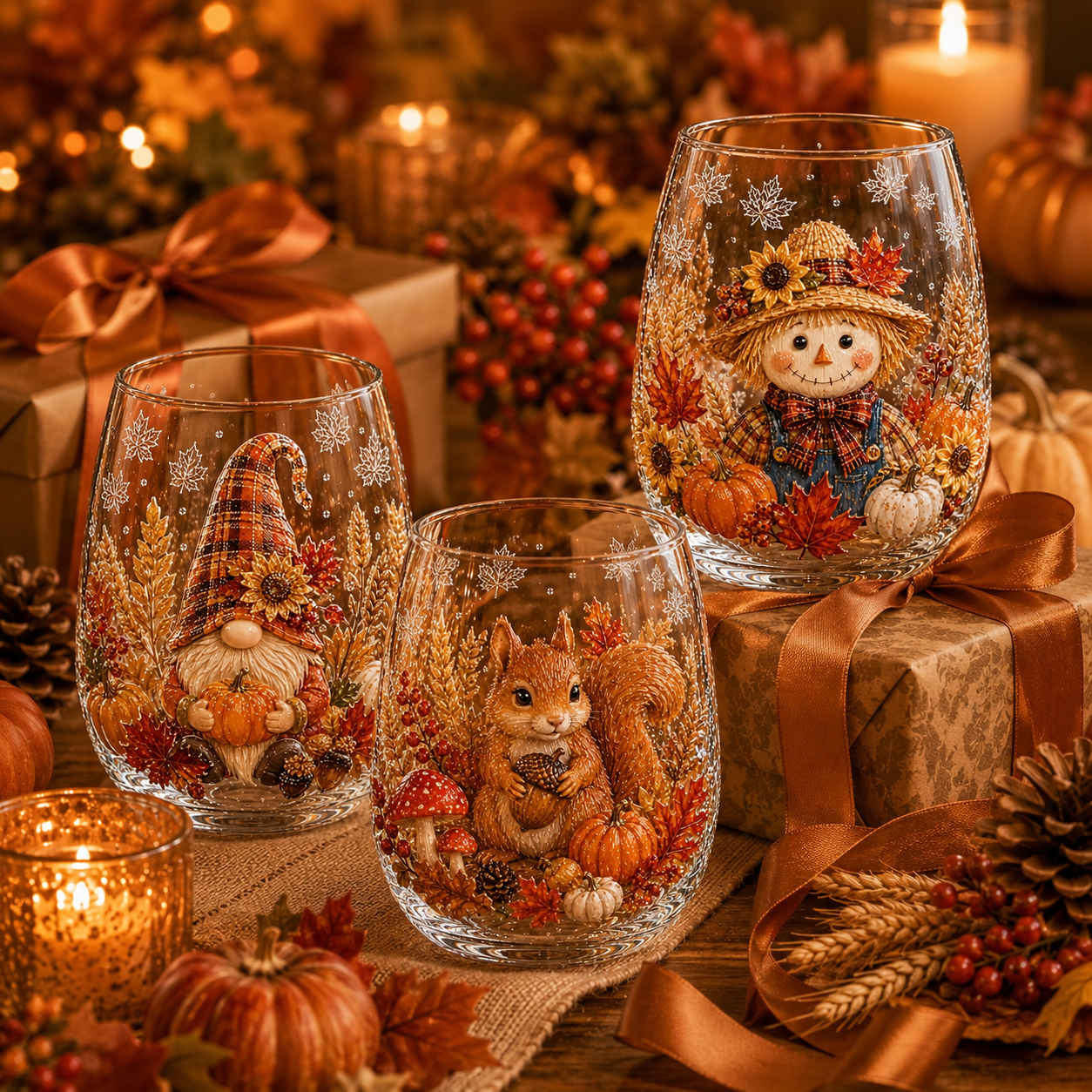 🍂Autumn Harvest 3D Glass Cup Gift Set – 6 Festive Designs