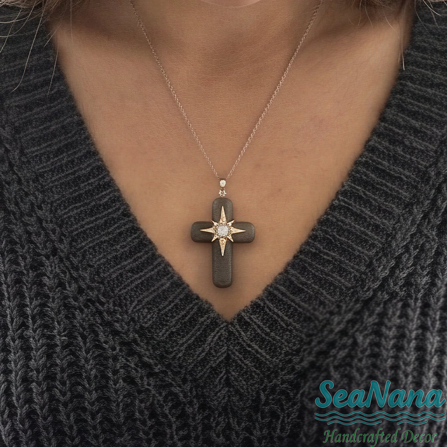 🌊Ocean Blessed Cross-Sea Glass Pendant That Shines with Faith & Nature💫