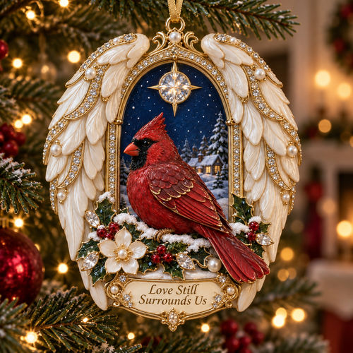 Cardinal Window View Commemorative Christmas Tree Ornament