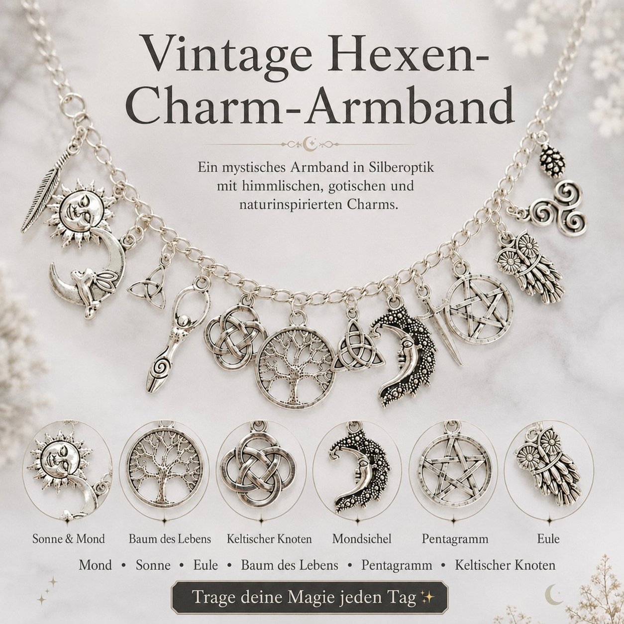 Mystisches Vintage-Charm-Armband für Damen – Celestial Gothic Boho Schmuck🔮✨