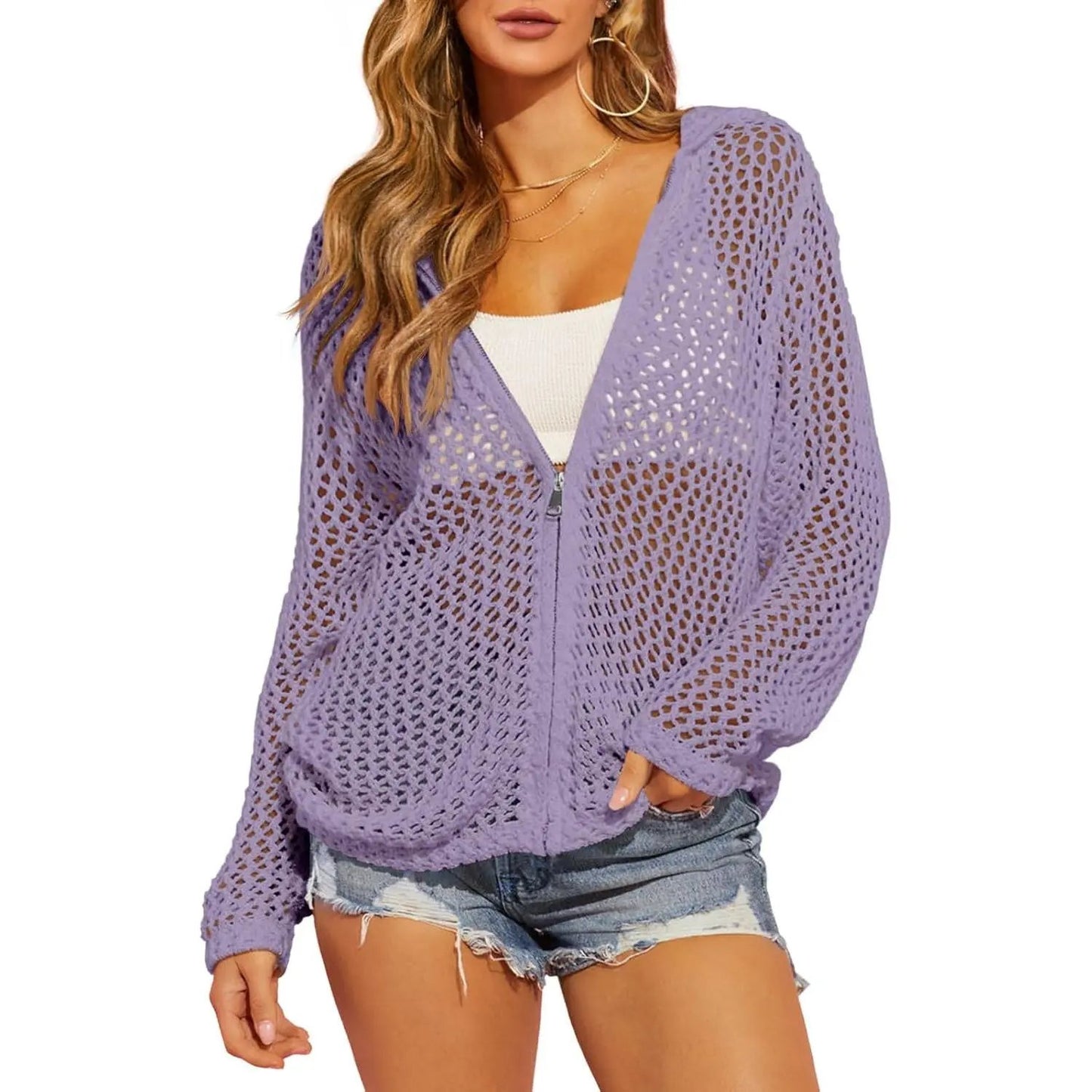 🔥LAST DAY 50% OFF - Women's Crochet Lightweight Cardigan Zip Up