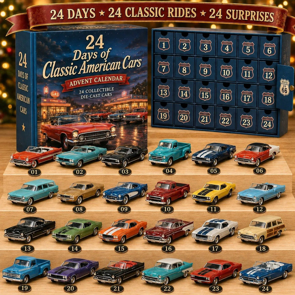 🚗24 Days of Classic American Cars Advent Calendar – 24 Vintage Ride Collectibles for Car Lovers