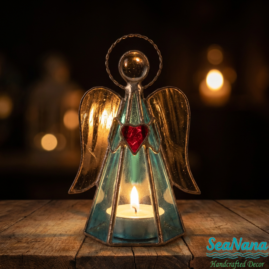 ✨ Guardian Angel Stained Glass Angel Candle Holder