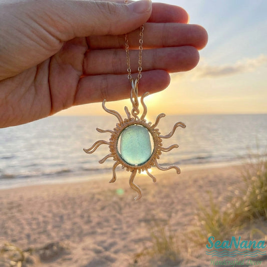 Sun Sea Glass Necklace - Hand wired Ocean Beach Jewelry