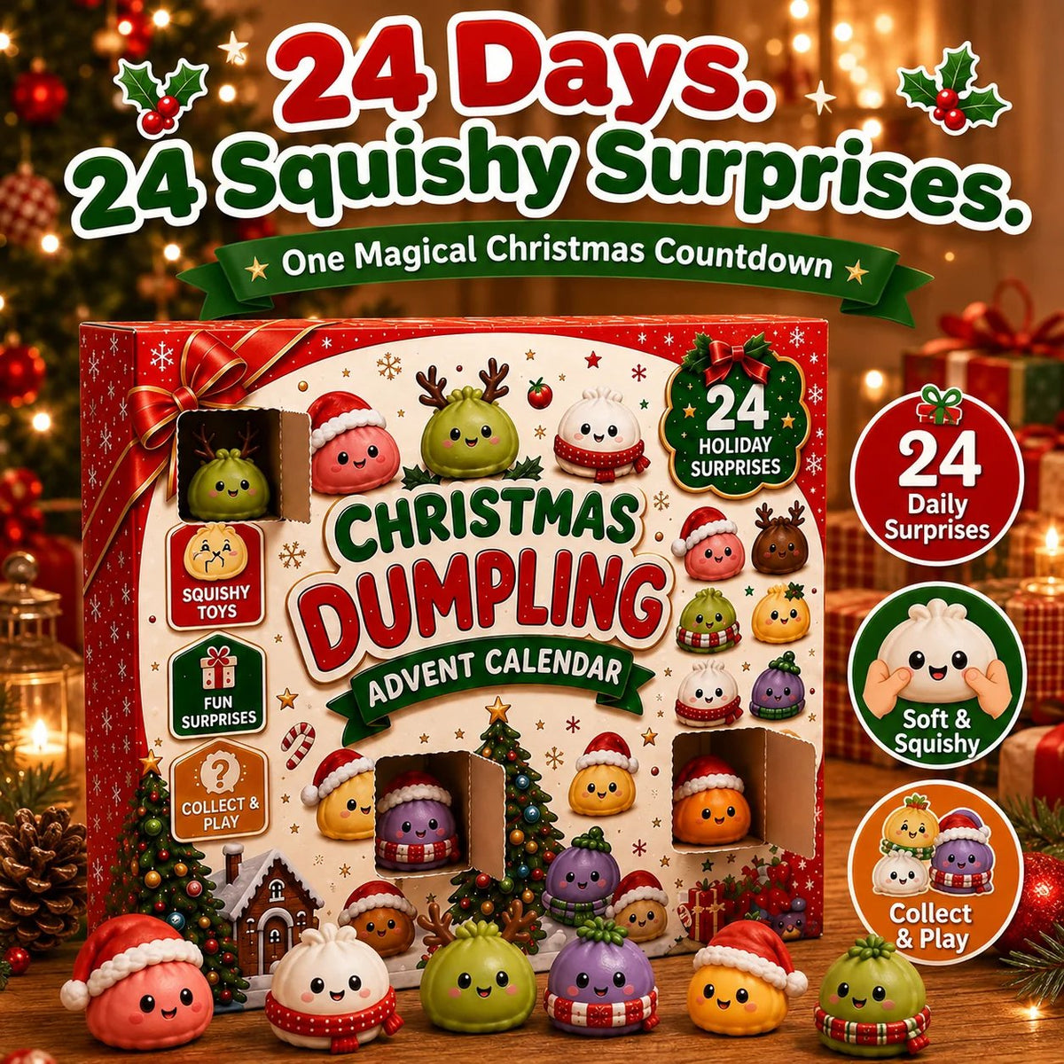 🎁2026 Squishy Advent Calendar – 24 Cute Mini Dumplings for Christmas