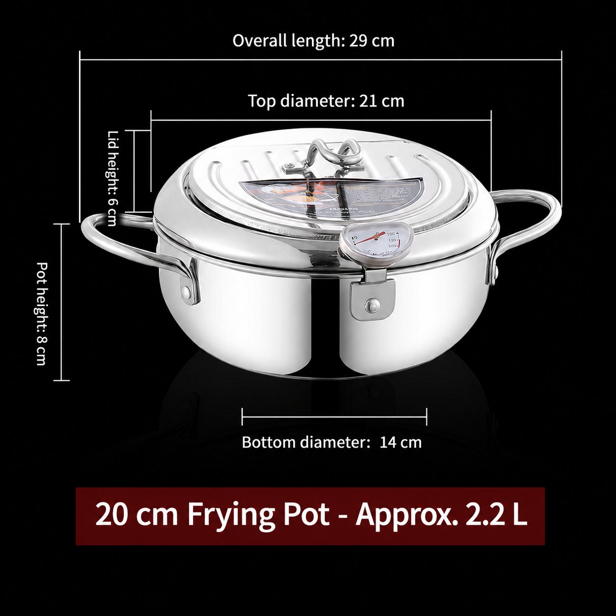 🍤Deep Fryer Pot with Oil Drop Tray Basket and Oil Thermometer, 304 Stainless Steel, Japanese-Style