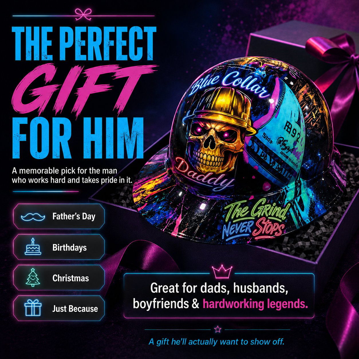 🎁Father’s Day 49% OFF - 👷🔥 Blue Collar Daddy Hydro-Dipped Hard Hat | Industrial Rigid Impact-Resistant Safety Helmet with Full-Wrap Gloss Artwork