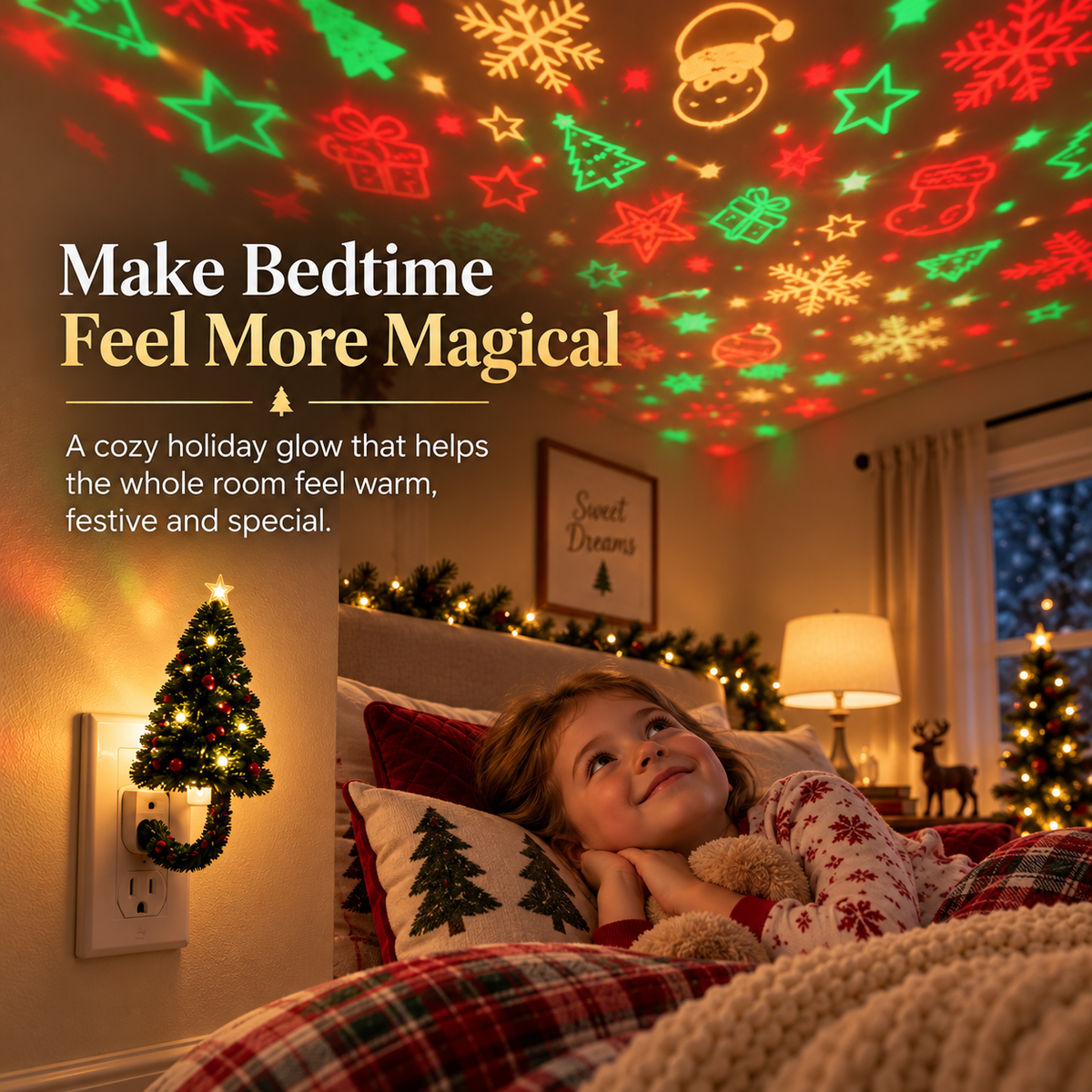 🎄💡Christmas Tree Projector Night Light — Plug-In Ceiling Décor