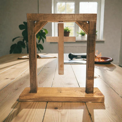 ✝️ Handmade Floating Wooden Cross Tabletop Decor