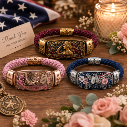 🔥🎁Empowered Service Women's Veteran Bracelet Collection | Patriotic Braided Cord Keepsake