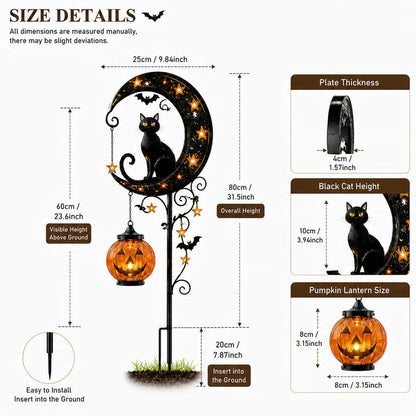 🎃 Solar Black Cat & Pumpkin Moon Garden Stake Light 🐈‍⬛– Magical Halloween Yard Décor