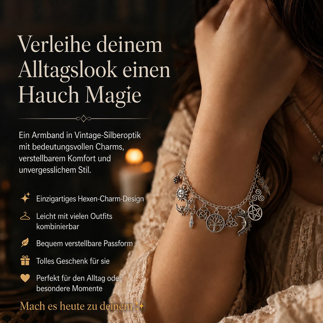 Mystisches Vintage-Charm-Armband für Damen – Celestial Gothic Boho Schmuck🔮✨