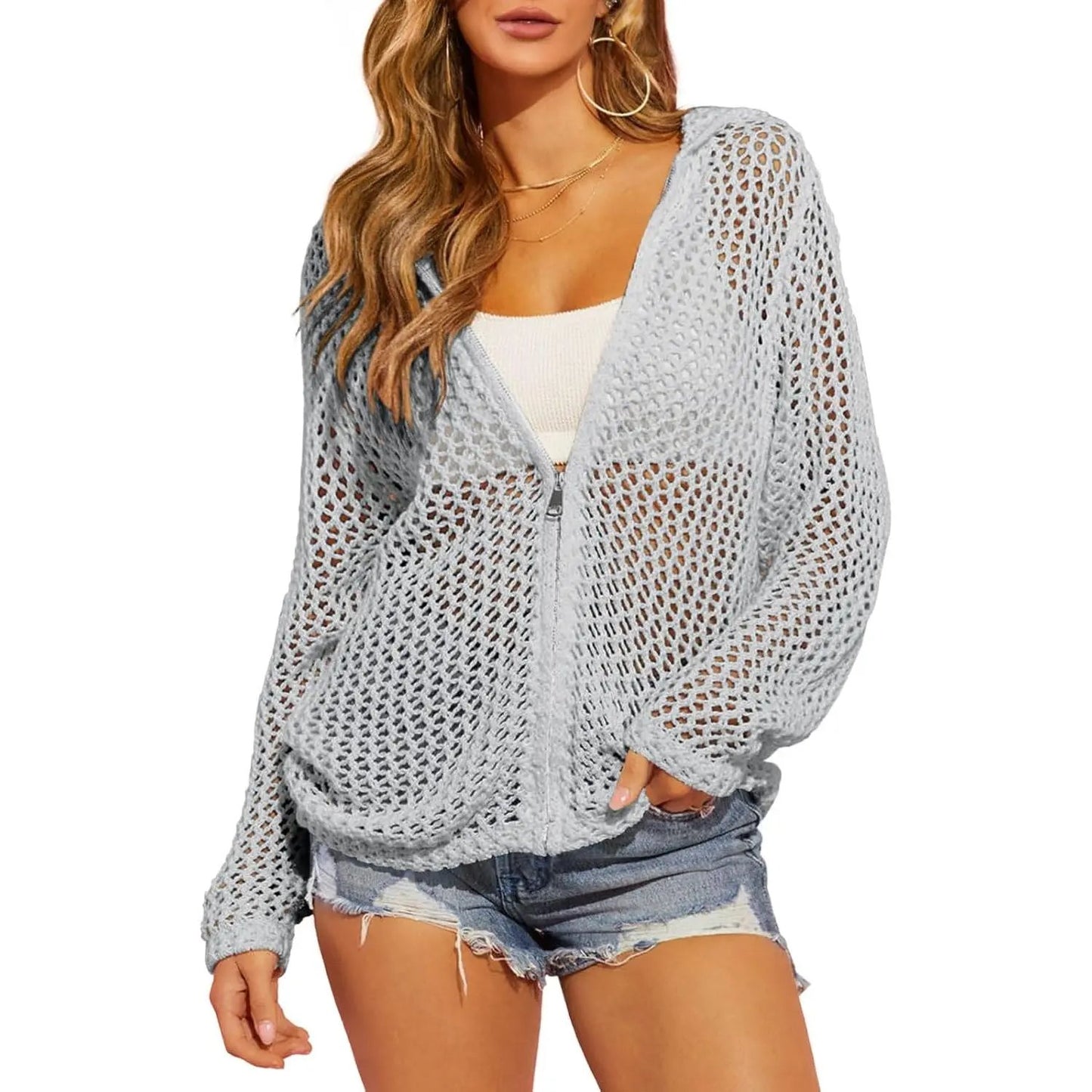 🔥LAST DAY 50% OFF - Women's Crochet Lightweight Cardigan Zip Up