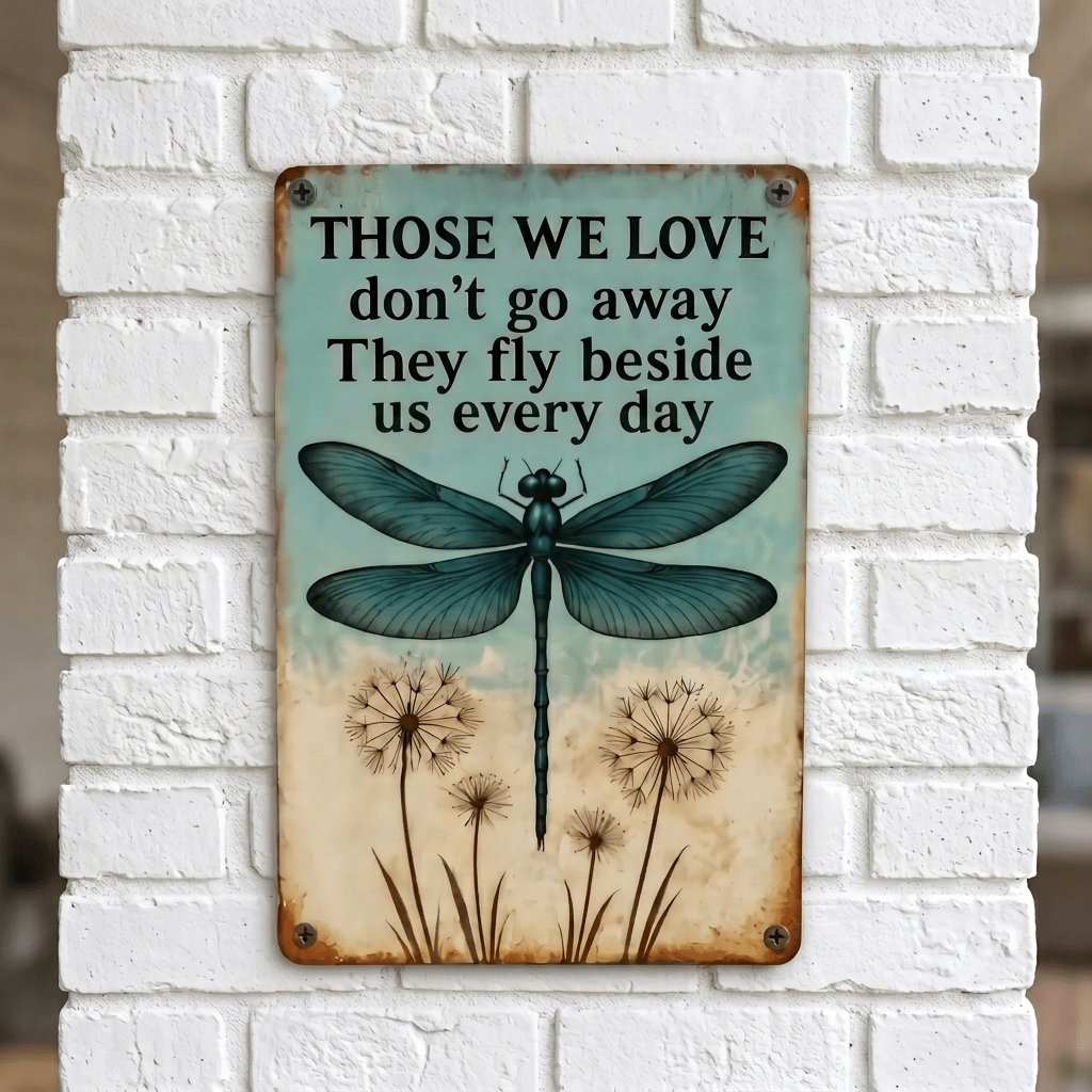 Dragonfly Memorial Garden Sign – “Those We Love Don’t Go Away” Sympathy Gift, Remembrance Outdoor Decor