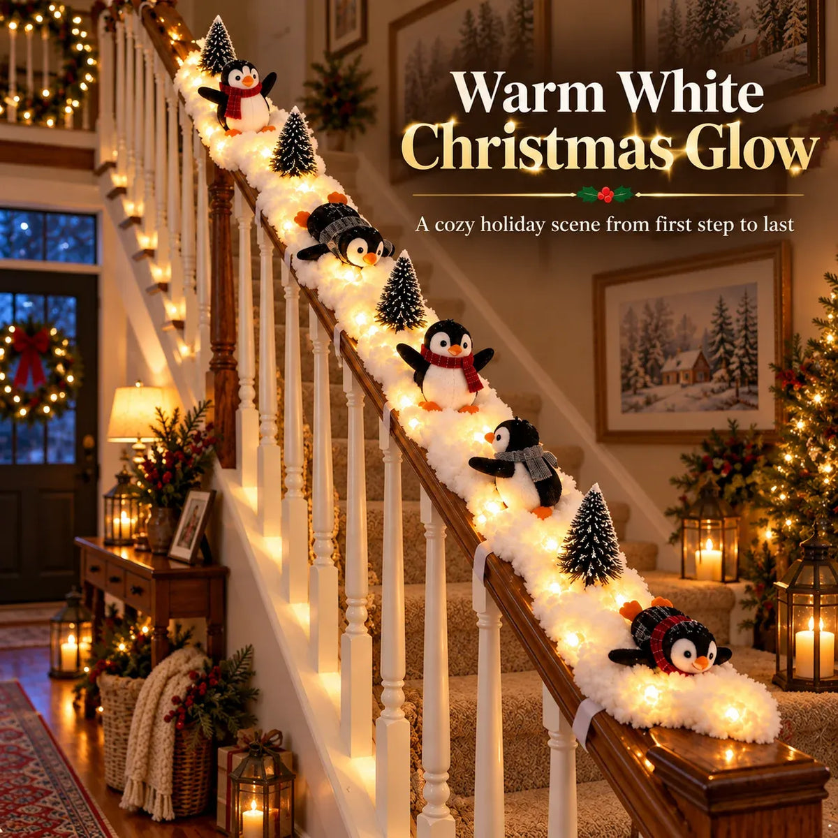 🔥Last Day 50% OFF - 🔥Playful Penguin Snowy Stair Railing Decor