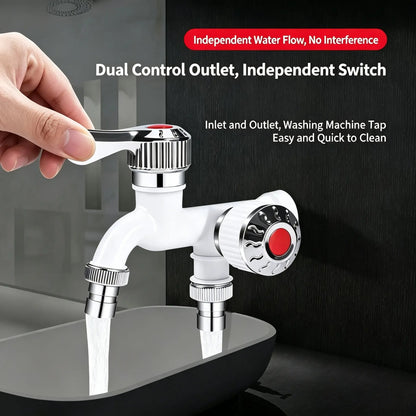 Dual Outlet Washing Machine Plastic Faucet, 1 In 2 Out Water Plastic Tap
