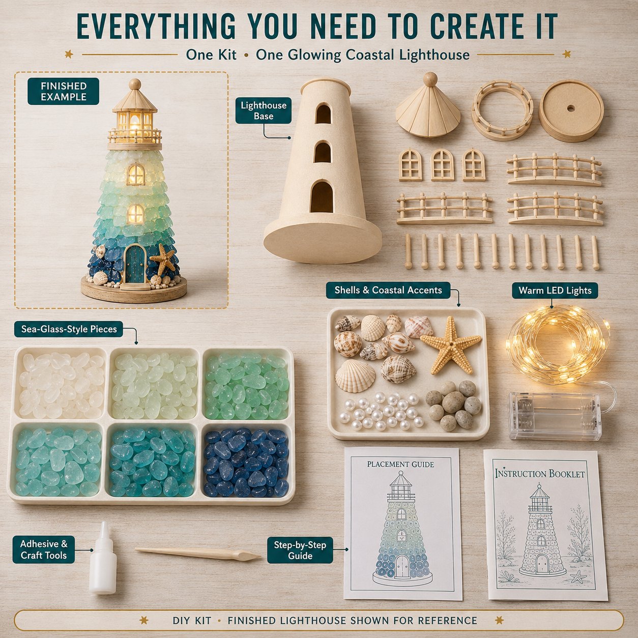 ⏳ Last Day 49% OFF – 🌊 Beginner-Friendly DIY Lighted Sea Glass-Style Lighthouse Kit Collection 💕