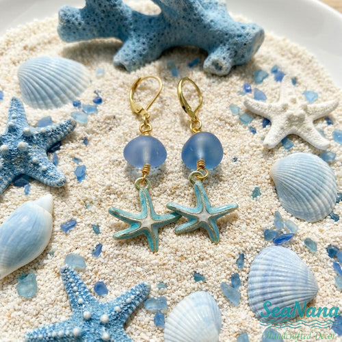✨Handcrafted Sea Glass & Seashell Drop Earrings