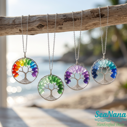 🌳Handmade Tree of Life Sea Glass Necklace
