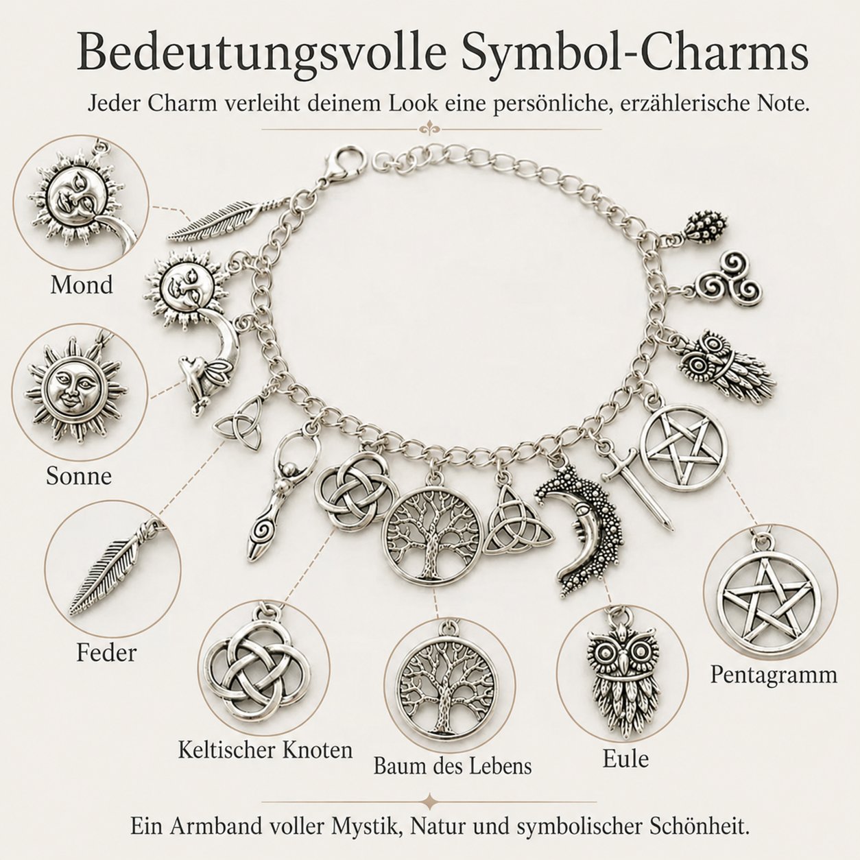 Mystisches Vintage-Charm-Armband für Damen – Celestial Gothic Boho Schmuck🔮✨