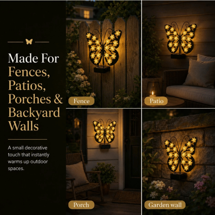 Solar Lights Outdoor Metal Butterfly Wall Decor