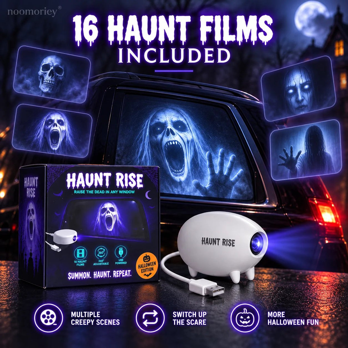 🎃 Halloween-Fensterprojektor ✨ 16 gruselige Filme – USB-betriebene Festtagsdekoration
