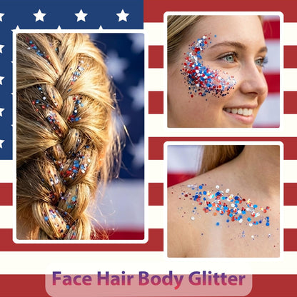 🦅4th of July Glitter Stick✨🔔Red, White & Blue Body & Hair Sparkle