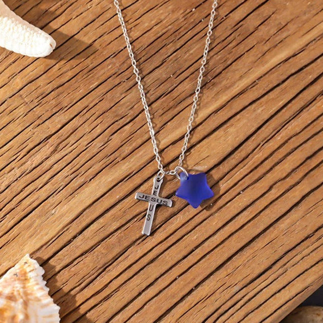✝️Pentagram Sea Glass Necklace