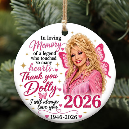 Dolly Parton Memorial Ceramic Ornament, I Will Always Love You Country Music Tribute Christmas Ornament