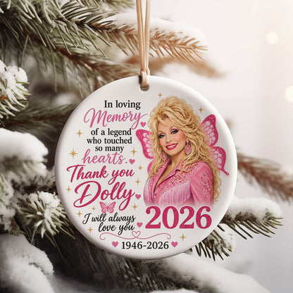 Dolly Parton Memorial Ceramic Ornament, I Will Always Love You Country Music Tribute Christmas Ornament