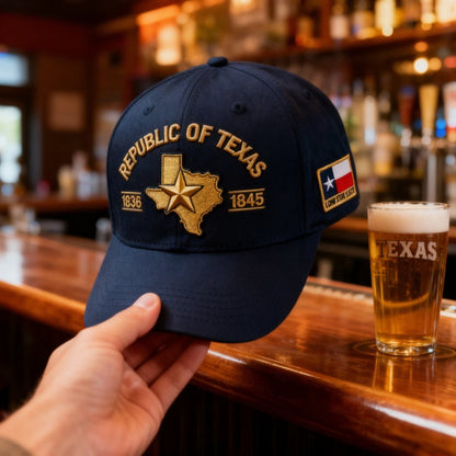 Republic of Texas Lone Star cap held at a Texas bar